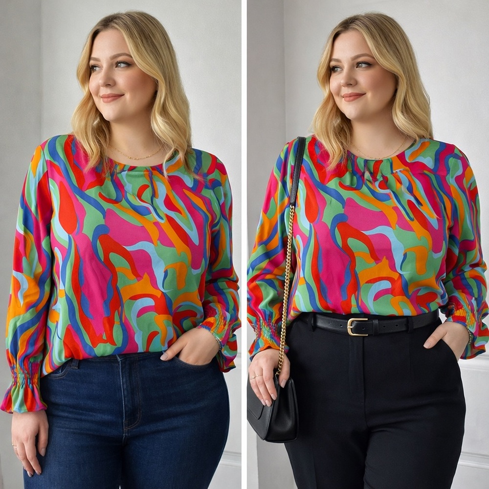 Colorwave Abstract Print Long-Sleeve Blouse
02-0043
